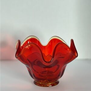 Viking Glass Amberina Epic 6 Petal Pedestal Bowl-Candle holder MCM